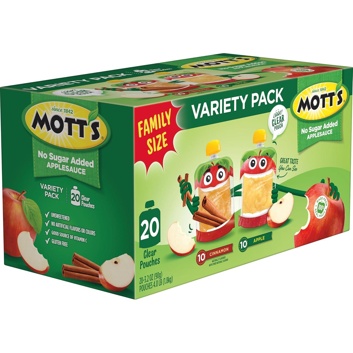 image:imageMotts No Sugar Added Applesauce Variety Pack Cinnamon and Apple Made from Real Fruit No Artificial Flavors 32 Oz Clear Pouches 20 PackNo Sugar Apple Cinnamon