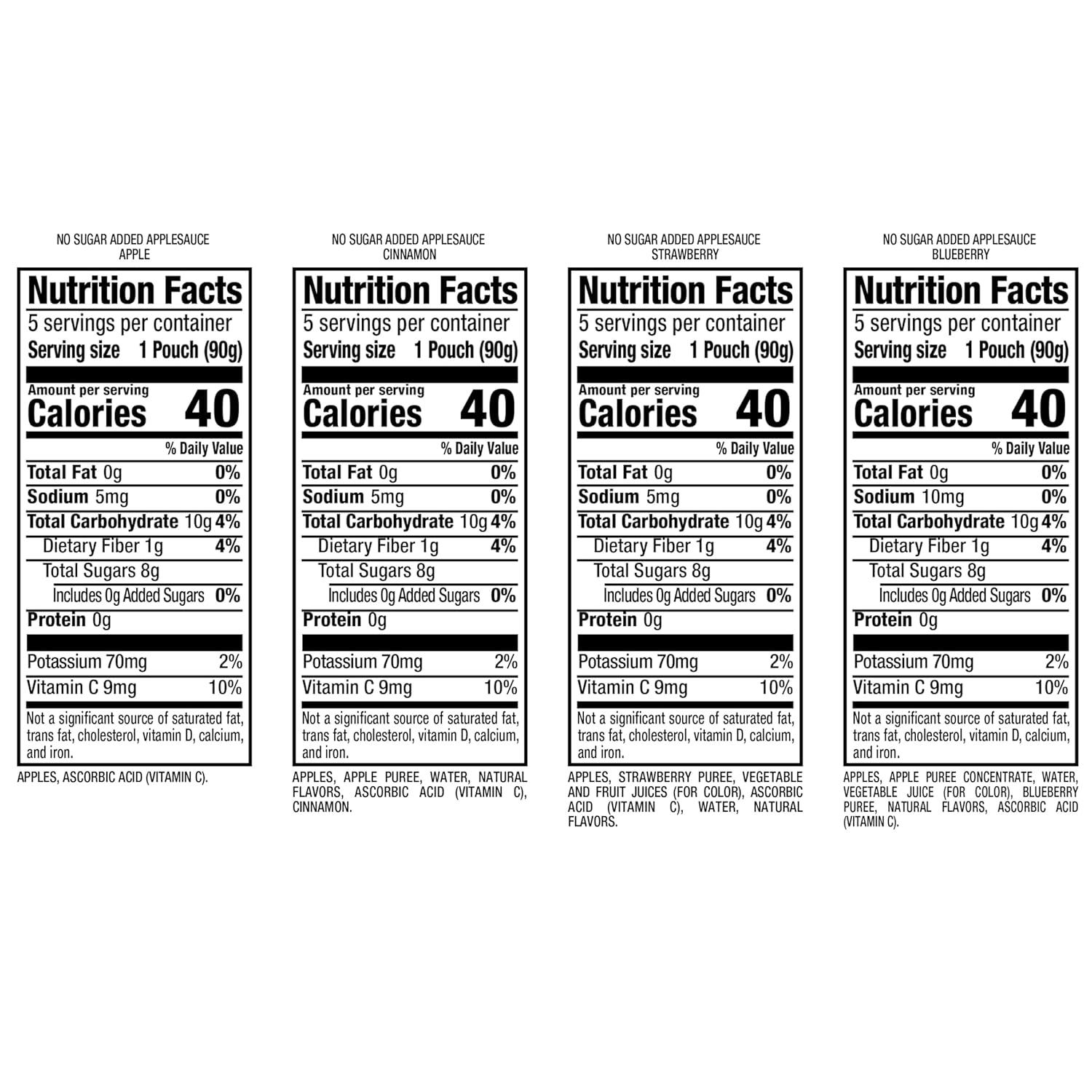image:imageMotts No Sugar Added Applesauce Variety Pack Cinnamon and Apple Made from Real Fruit No Artificial Flavors 32 Oz Clear Pouches 20 PackNo Sugar Apple Cinnamon Strawberry Blueberry