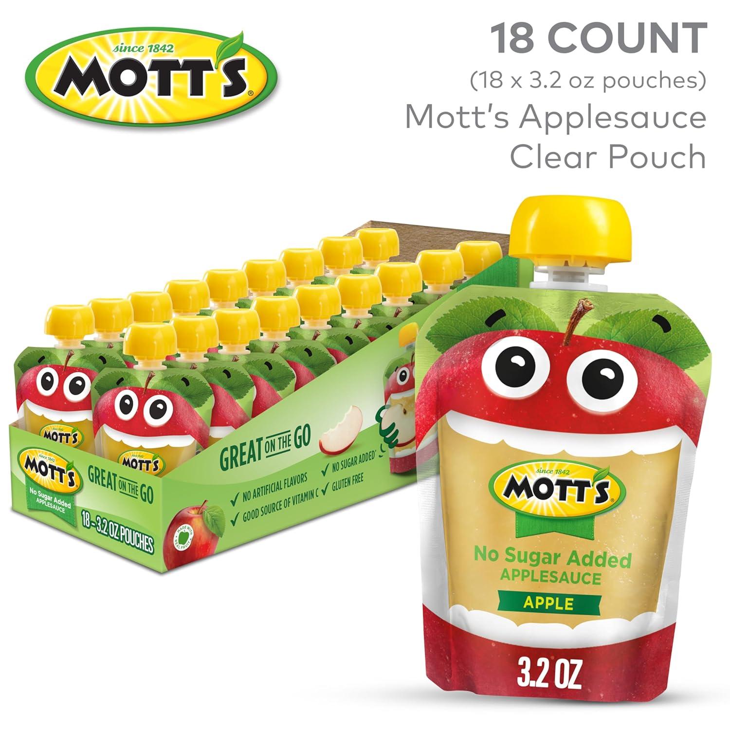 image:imageMotts No Sugar Added Applesauce Variety Pack Cinnamon and Apple Made from Real Fruit No Artificial Flavors 32 Oz Clear Pouches 20 PackNo Sugar Apple