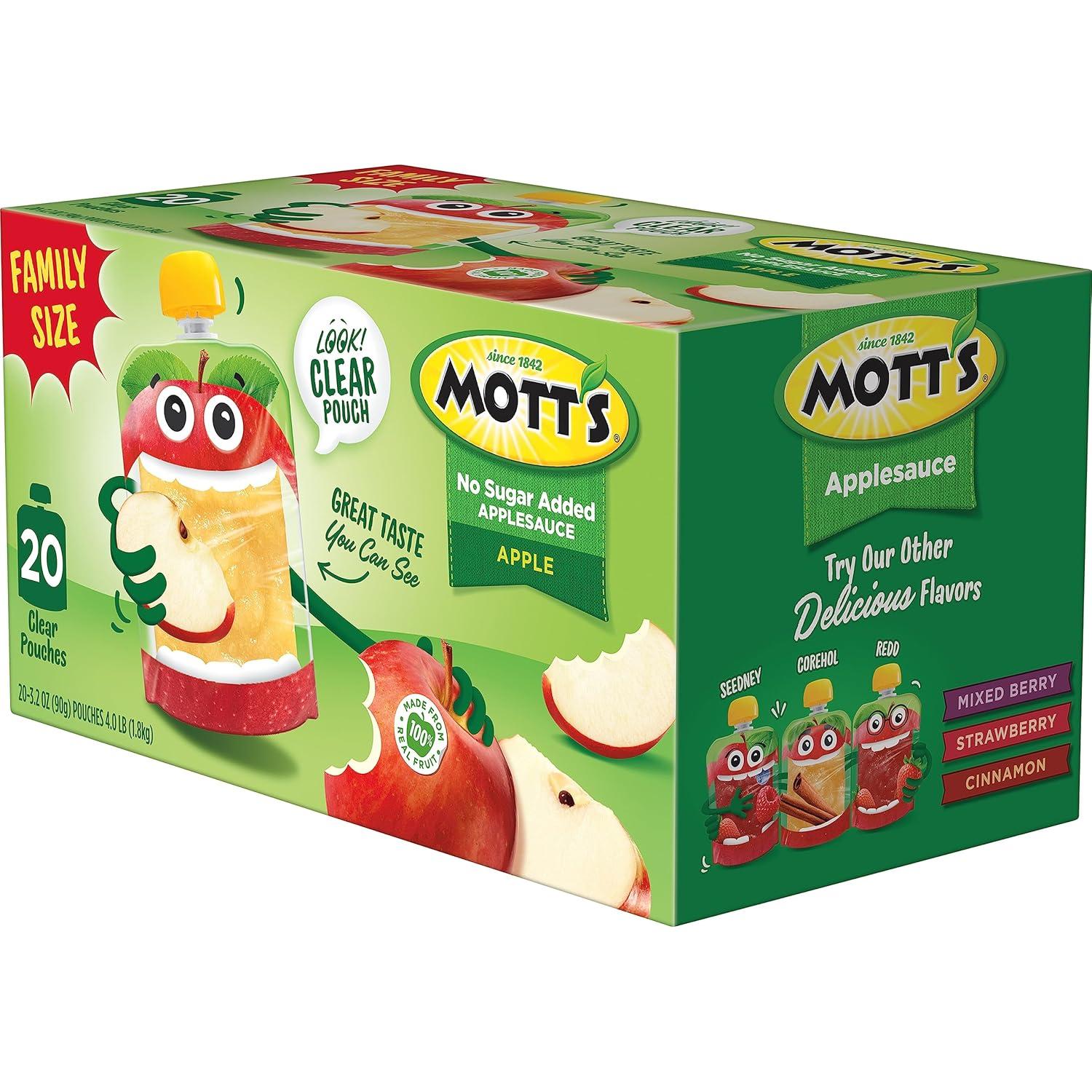 image:imageMotts No Sugar Added Applesauce Variety Pack Cinnamon and Apple Made from Real Fruit No Artificial Flavors 32 Oz Clear Pouches 20 PackNo Sugar Apple