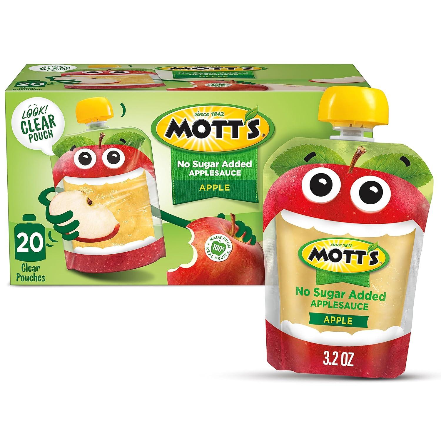 image:imageMotts No Sugar Added Applesauce Variety Pack Cinnamon and Apple Made from Real Fruit No Artificial Flavors 32 Oz Clear Pouches 20 PackNo Sugar Apple