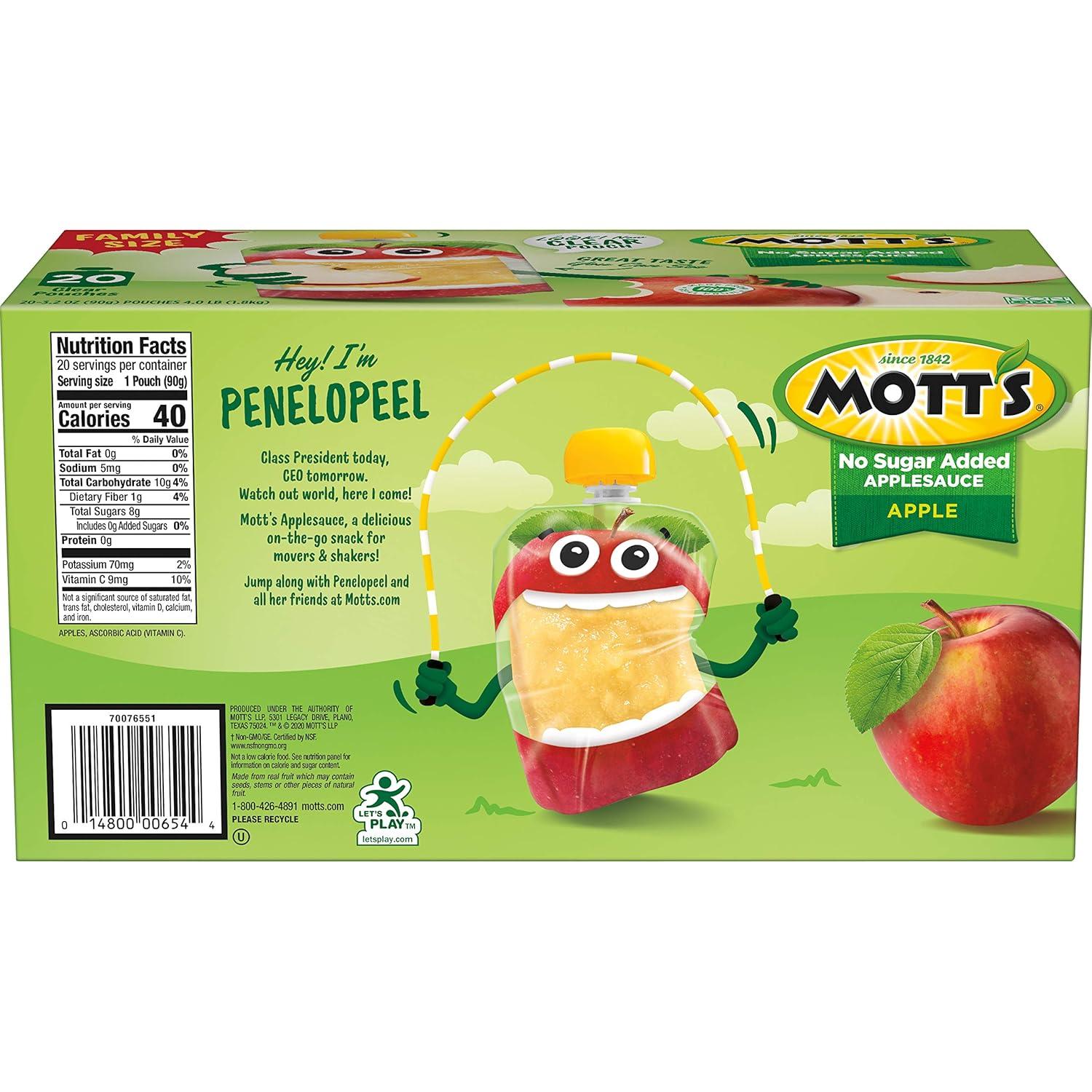 image:imageMotts No Sugar Added Applesauce Variety Pack Cinnamon and Apple Made from Real Fruit No Artificial Flavors 32 Oz Clear Pouches 20 PackNo Sugar Apple