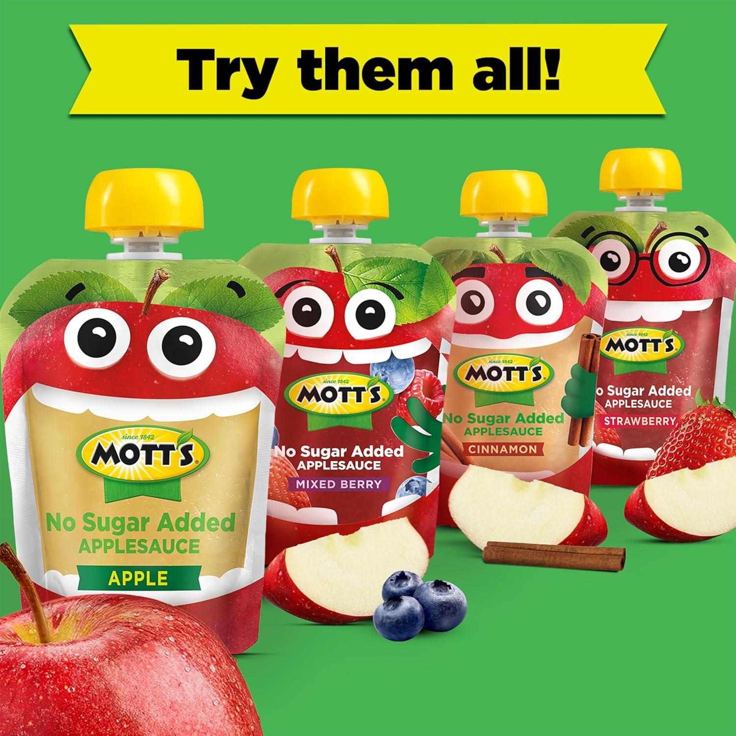 image:imageMotts No Sugar Added Applesauce Variety Pack Cinnamon and Apple Made from Real Fruit No Artificial Flavors 32 Oz Clear Pouches 20 PackNo Sugar Apple