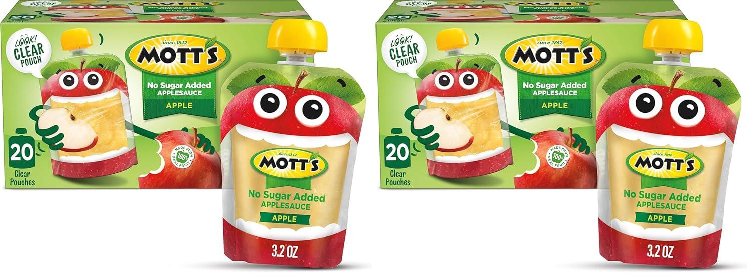 image:imageMotts No Sugar Added Applesauce Variety Pack Cinnamon and Apple Made from Real Fruit No Artificial Flavors 32 Oz Clear Pouches 20 PackNo Sugar Apple