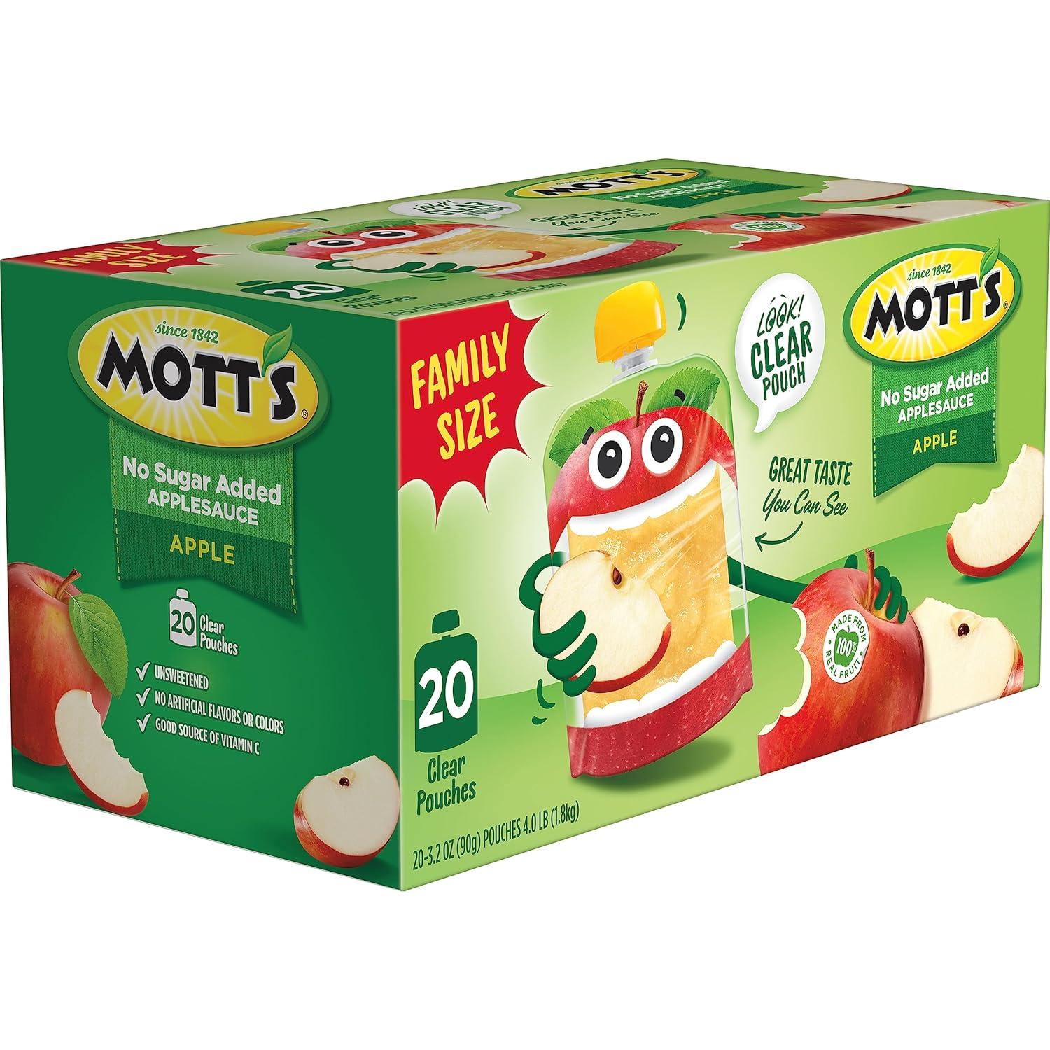 image:imageMotts No Sugar Added Applesauce Variety Pack Cinnamon and Apple Made from Real Fruit No Artificial Flavors 32 Oz Clear Pouches 20 PackNo Sugar Apple