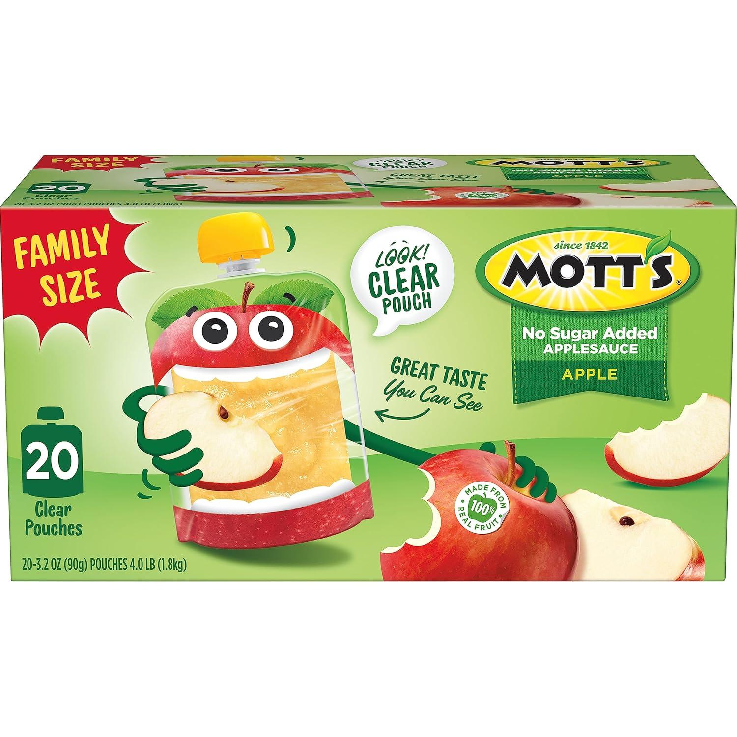 image:imageMotts No Sugar Added Applesauce Variety Pack Cinnamon and Apple Made from Real Fruit No Artificial Flavors 32 Oz Clear Pouches 20 PackNo Sugar Apple