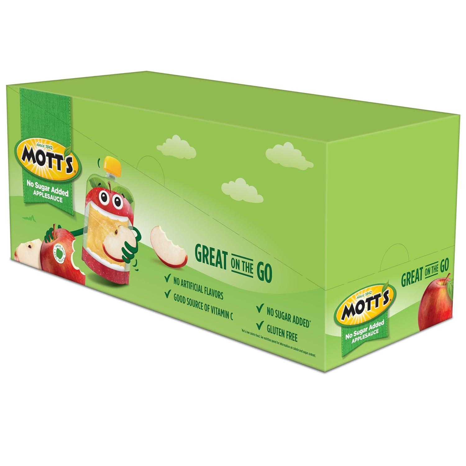 image:imageMotts No Sugar Added Applesauce Variety Pack Cinnamon and Apple Made from Real Fruit No Artificial Flavors 32 Oz Clear Pouches 20 PackNo Sugar Apple