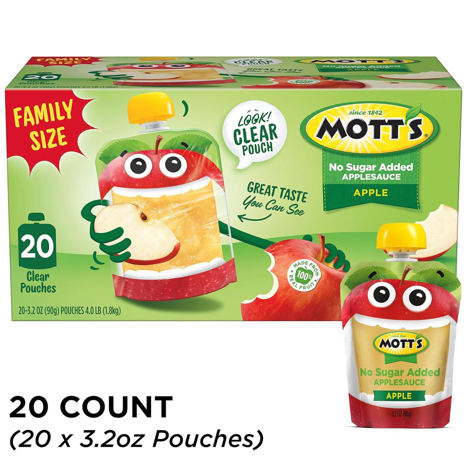 image:imageMotts No Sugar Added Applesauce Variety Pack Cinnamon and Apple Made from Real Fruit No Artificial Flavors 32 Oz Clear Pouches 20 PackNo Sugar Apple