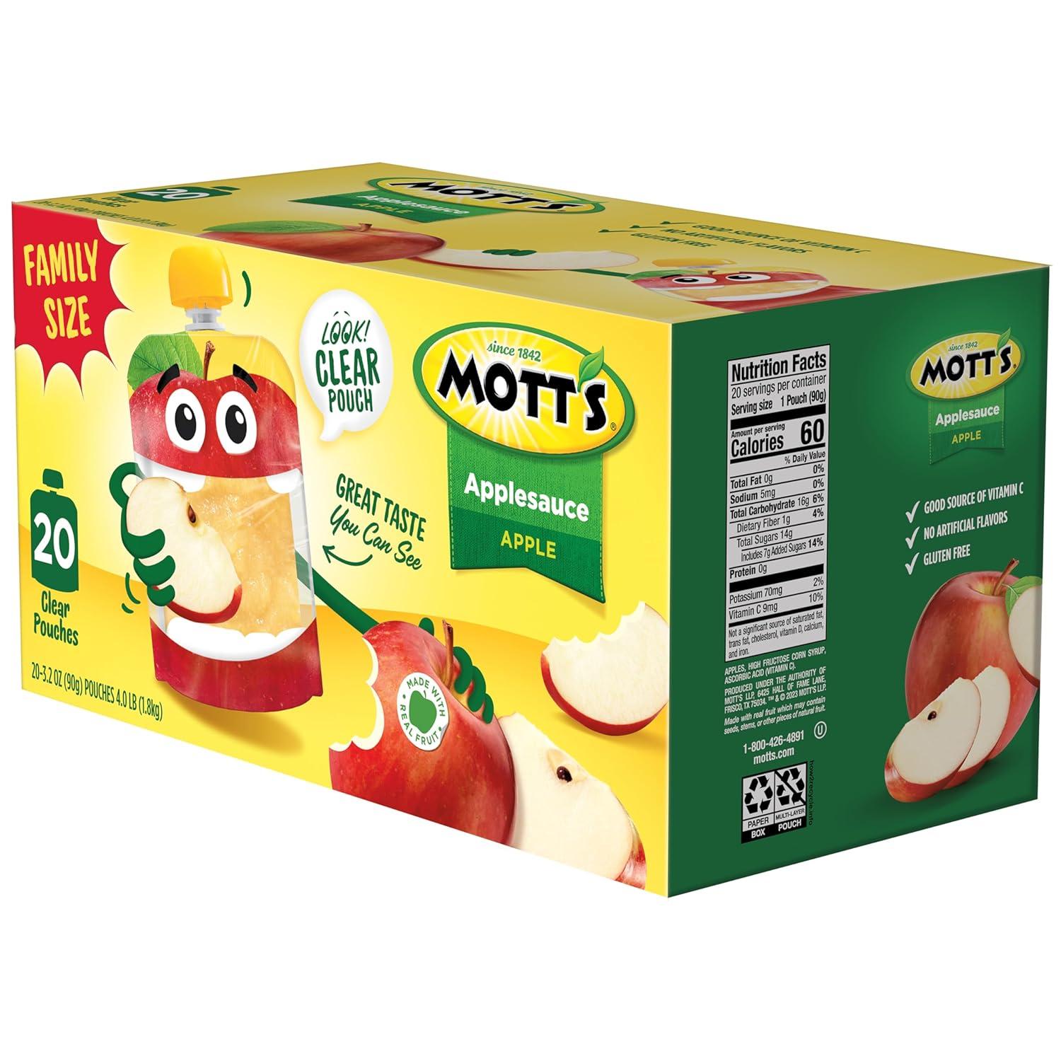 image:imageMotts No Sugar Added Applesauce Variety Pack Cinnamon and Apple Made from Real Fruit No Artificial Flavors 32 Oz Clear Pouches 20 PackOriginal Apple