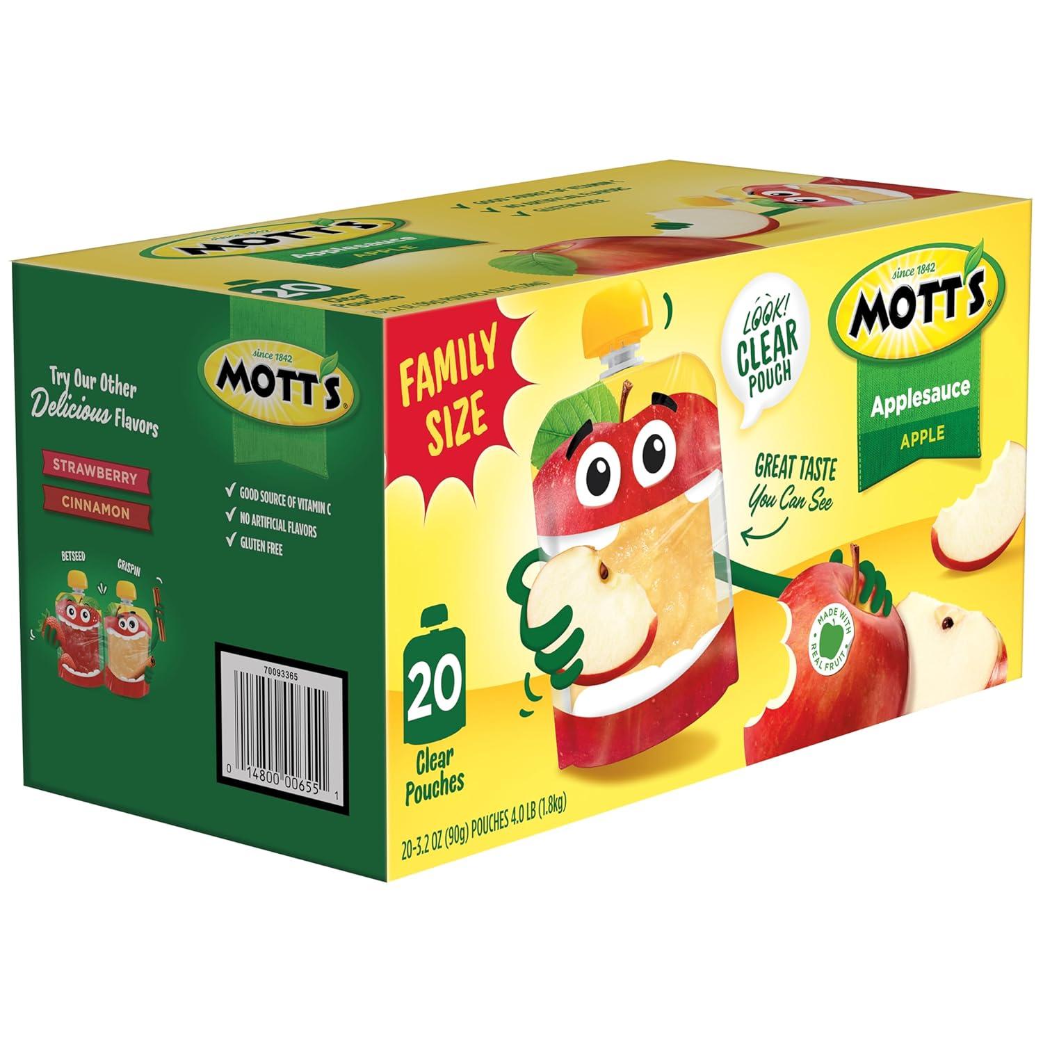 image:imageMotts No Sugar Added Applesauce Variety Pack Cinnamon and Apple Made from Real Fruit No Artificial Flavors 32 Oz Clear Pouches 20 PackOriginal Apple