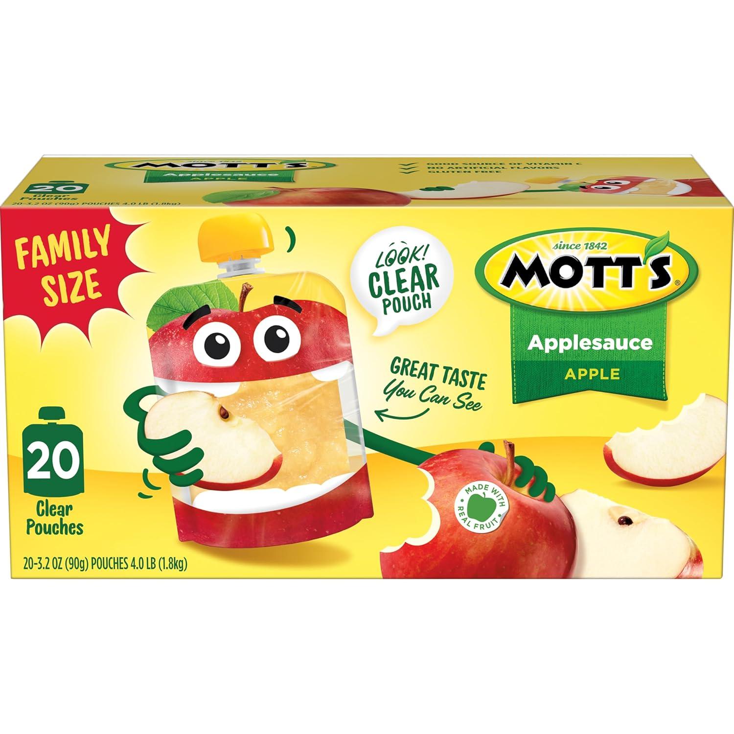 image:imageMotts No Sugar Added Applesauce Variety Pack Cinnamon and Apple Made from Real Fruit No Artificial Flavors 32 Oz Clear Pouches 20 PackOriginal Apple