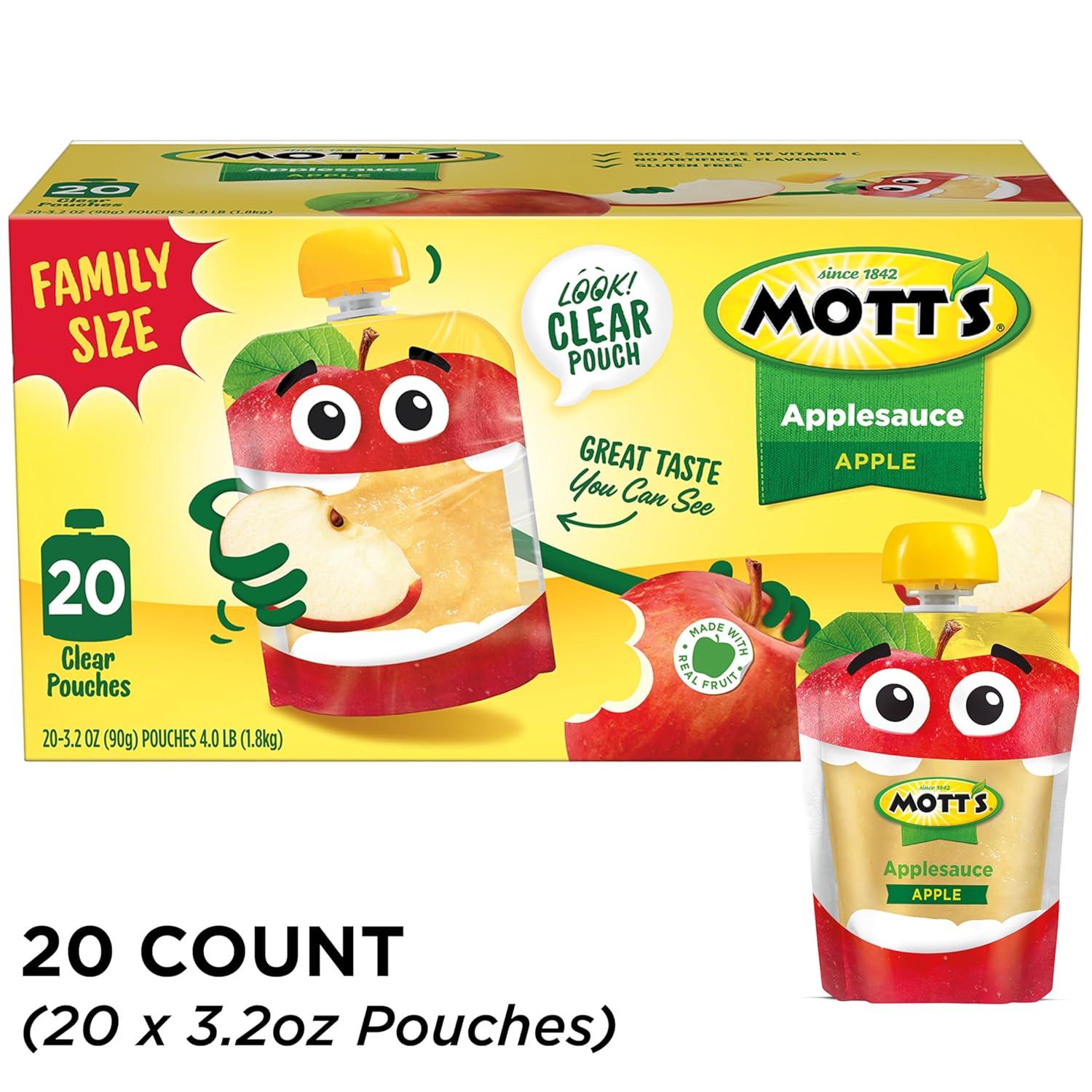 image:imageMotts No Sugar Added Applesauce Variety Pack Cinnamon and Apple Made from Real Fruit No Artificial Flavors 32 Oz Clear Pouches 20 PackOriginal Apple