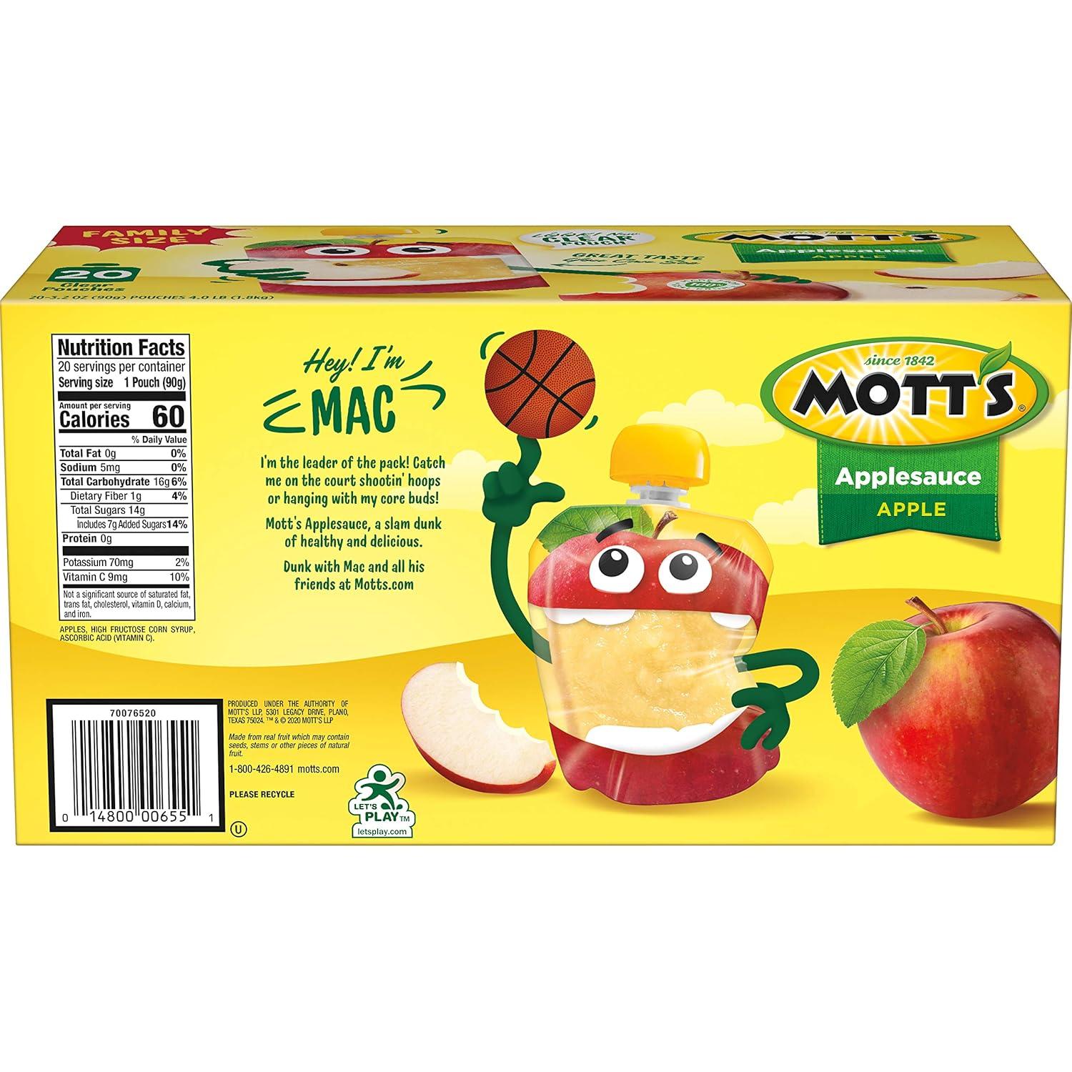 image:imageMotts No Sugar Added Applesauce Variety Pack Cinnamon and Apple Made from Real Fruit No Artificial Flavors 32 Oz Clear Pouches 20 PackOriginal Apple