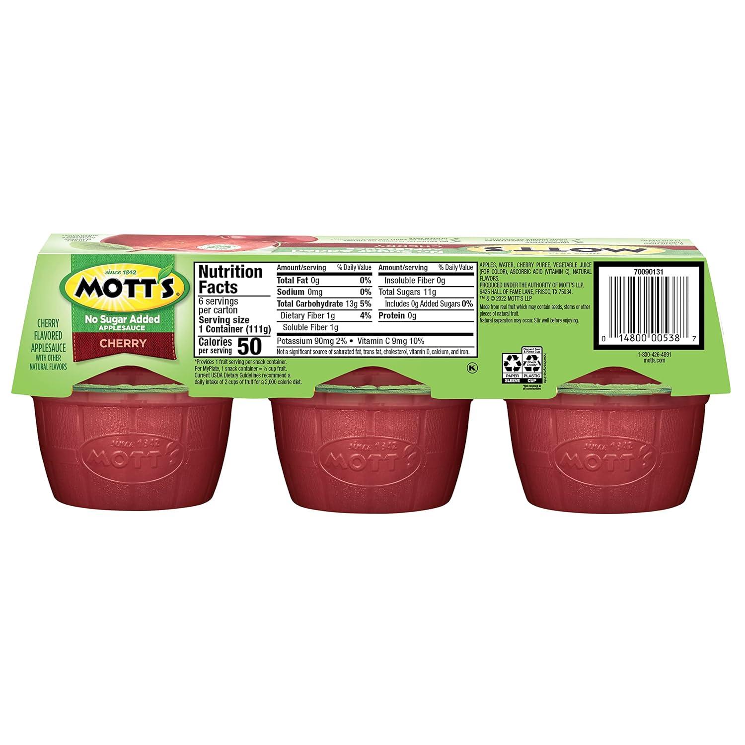 image:imageMotts No Sugar Added Cherry Applesauce 39 Ounce Cup 6 Count Pack of 12Cherry