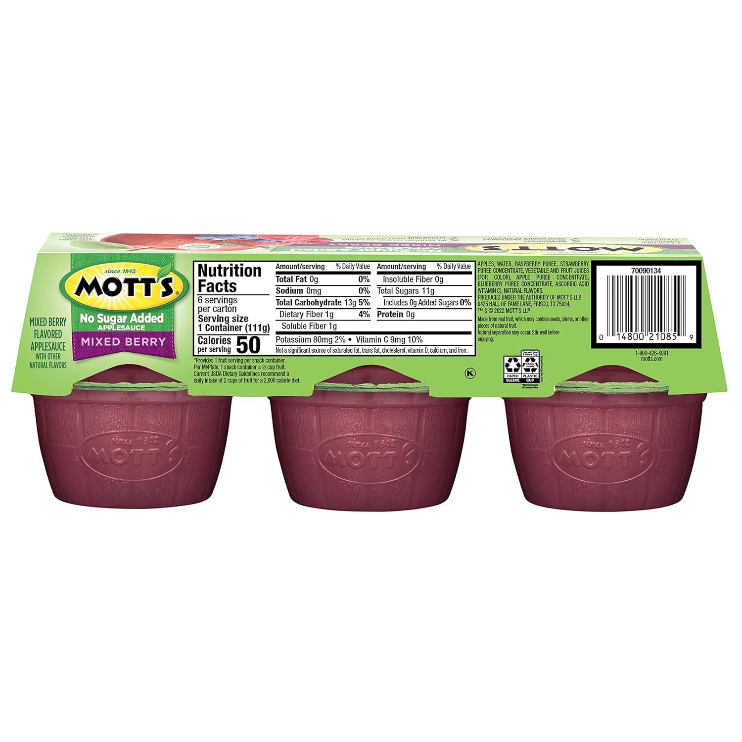 image:imageMotts No Sugar Added Cherry Applesauce 39 Ounce Cup 6 Count Pack of 12Mixed Berry