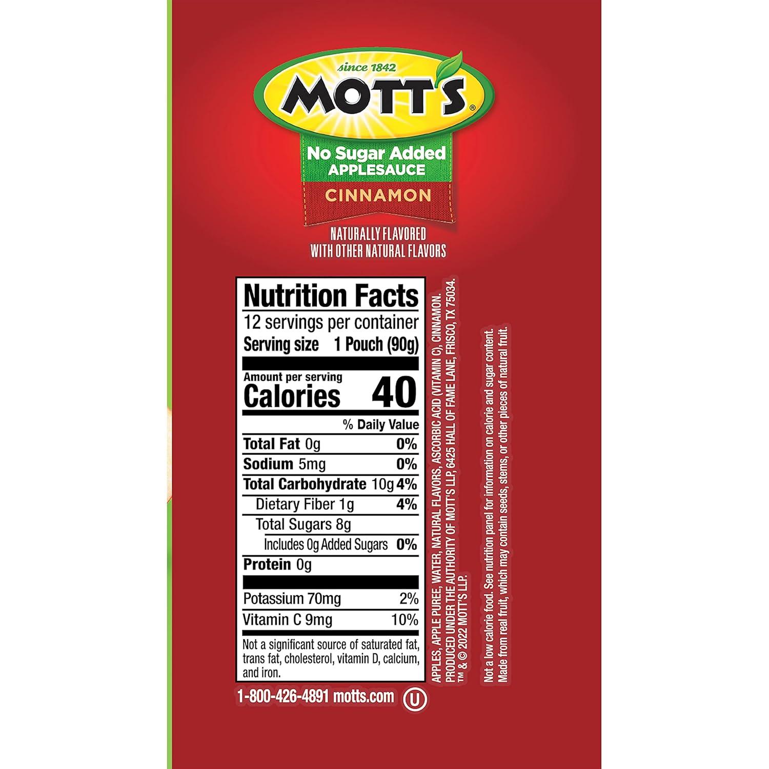 image:imageMotts No Sugar Added Strawberry Applesauce 32 Oz Clear Pouches 48 Count 4 Packs Of 12 Good Source Of Vitamin C No Artificial FlavorsCinnamon
