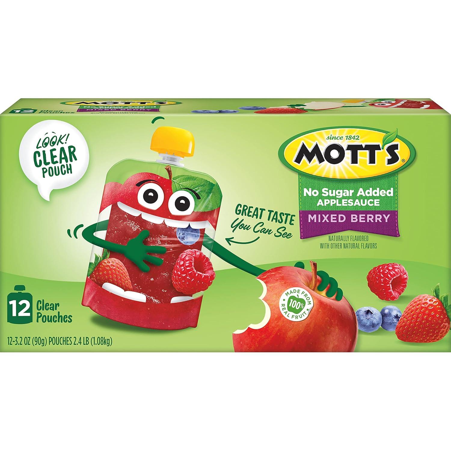 image:imageMotts No Sugar Added Strawberry Applesauce 32 Oz Clear Pouches 48 Count 4 Packs Of 12 Good Source Of Vitamin C No Artificial FlavorsMixed Berry