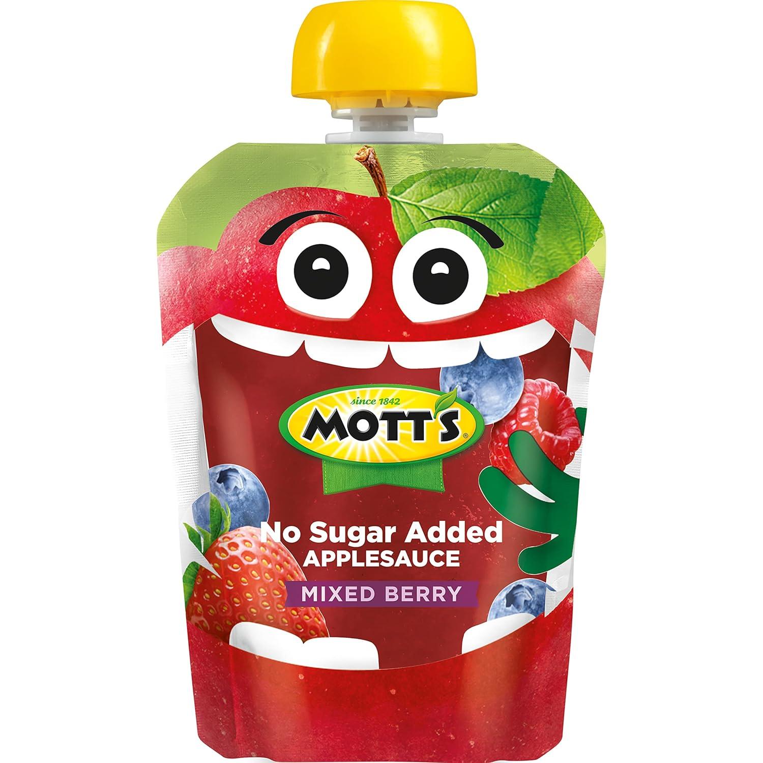 image:imageMotts No Sugar Added Strawberry Applesauce 32 Oz Clear Pouches 48 Count 4 Packs Of 12 Good Source Of Vitamin C No Artificial FlavorsMixed Berry