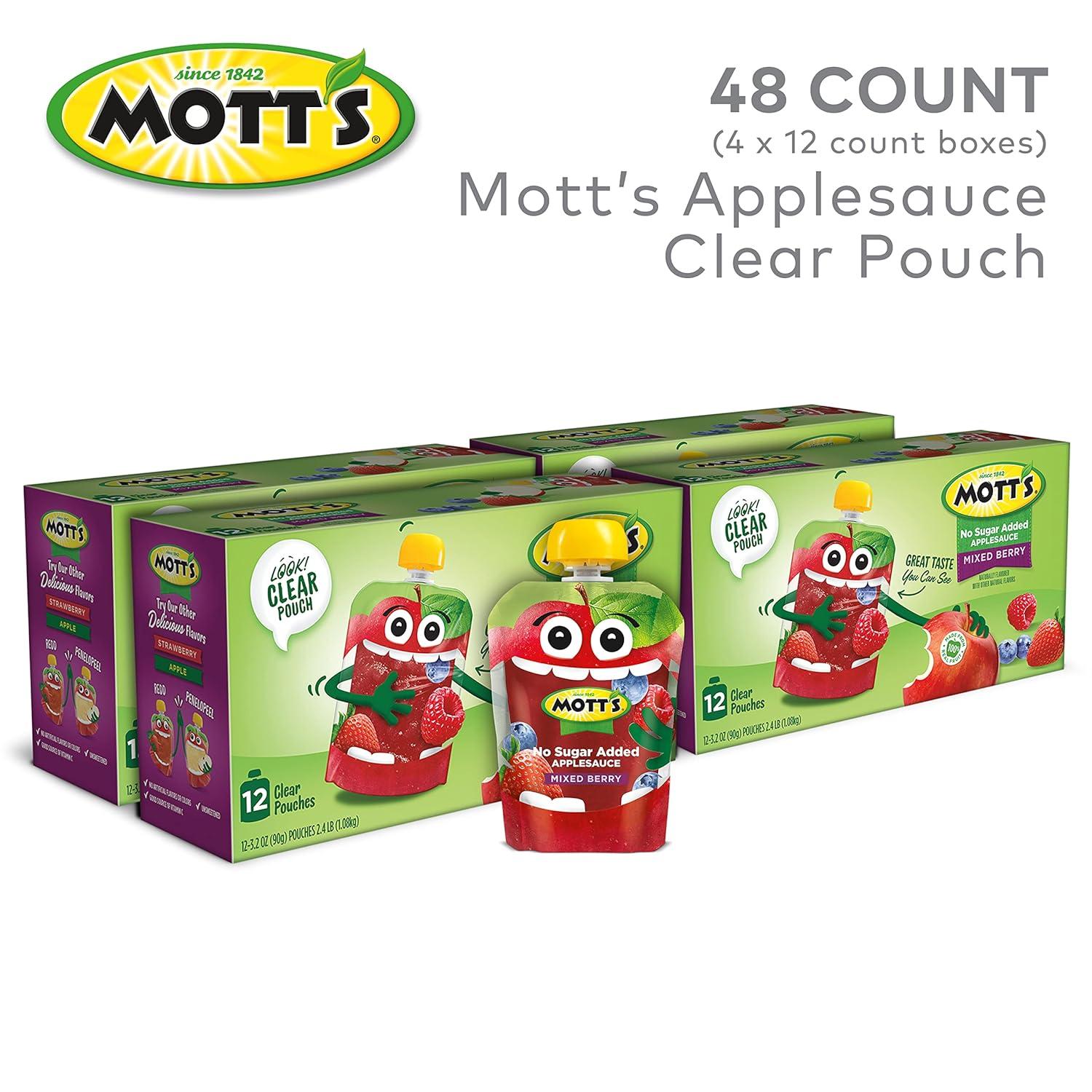 image:imageMotts No Sugar Added Strawberry Applesauce 32 Oz Clear Pouches 48 Count 4 Packs Of 12 Good Source Of Vitamin C No Artificial FlavorsMixed Berry