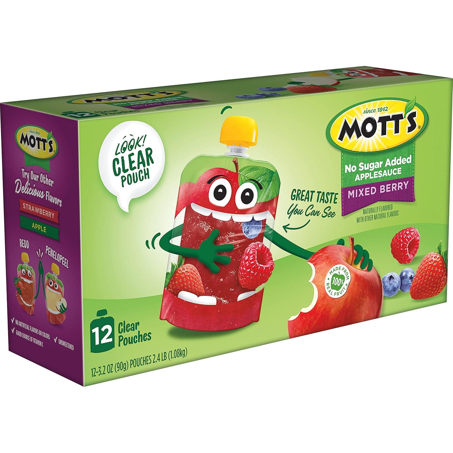 image:imageMotts No Sugar Added Strawberry Applesauce 32 Oz Clear Pouches 48 Count 4 Packs Of 12 Good Source Of Vitamin C No Artificial FlavorsMixed Berry