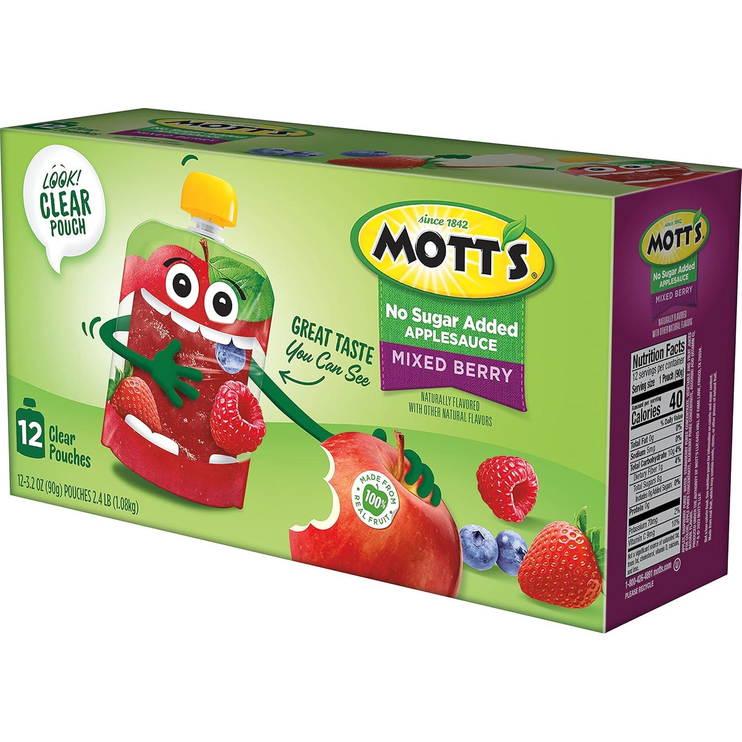 image:imageMotts No Sugar Added Strawberry Applesauce 32 Oz Clear Pouches 48 Count 4 Packs Of 12 Good Source Of Vitamin C No Artificial FlavorsMixed Berry