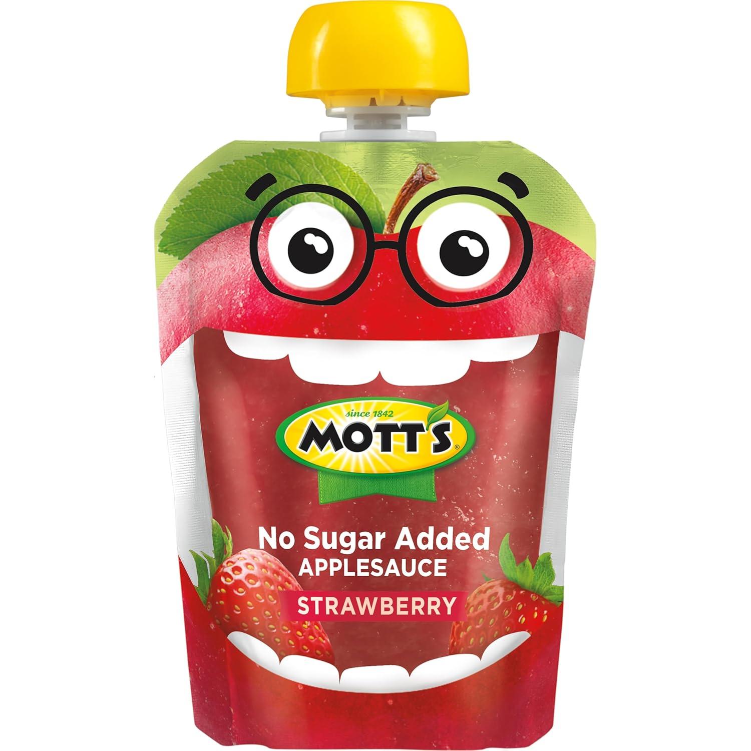 image:imageMotts No Sugar Added Strawberry Applesauce 32 Oz Clear Pouches 48 Count 4 Packs Of 12 Good Source Of Vitamin C No Artificial FlavorsStrawberry
