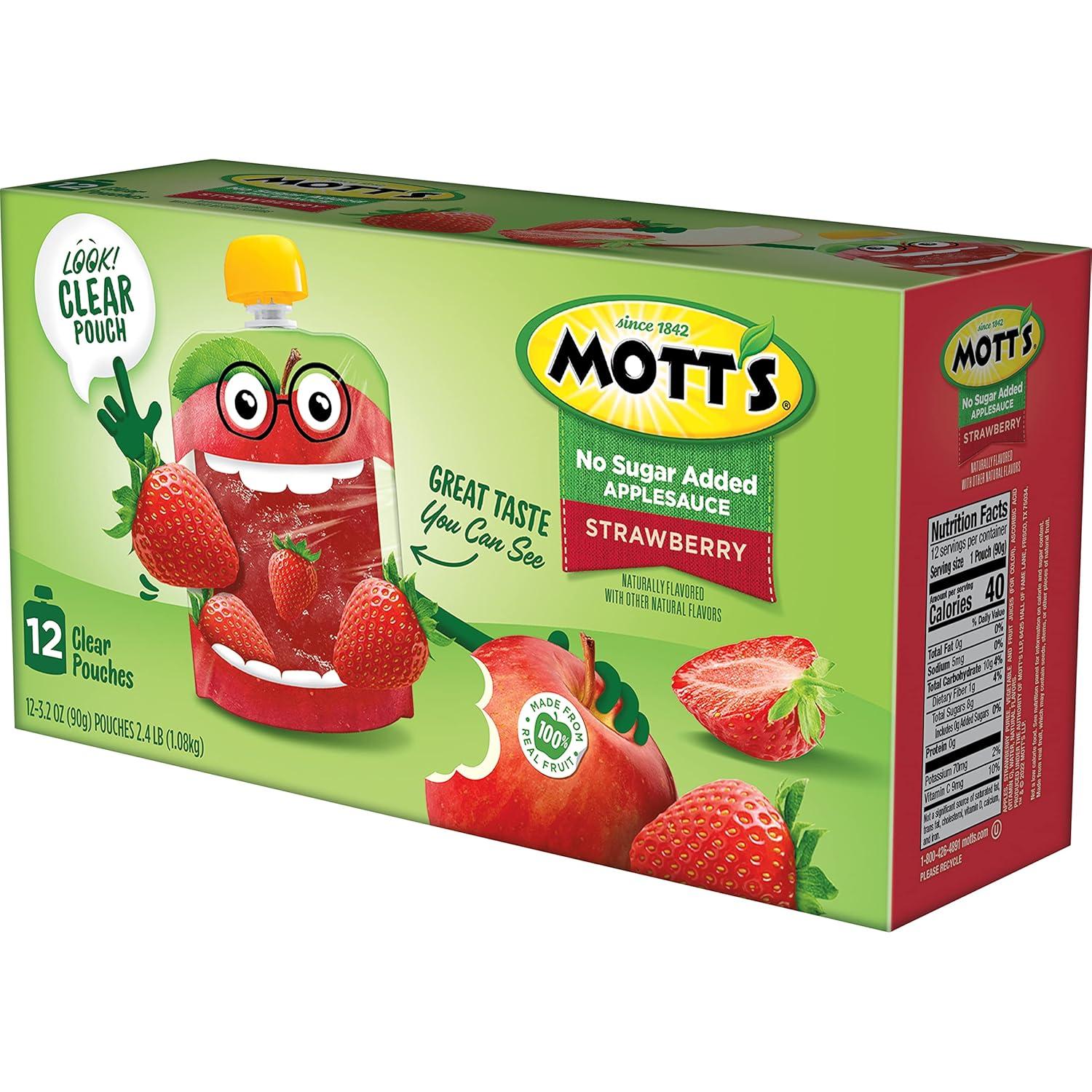 image:imageMotts No Sugar Added Strawberry Applesauce 32 Oz Clear Pouches 48 Count 4 Packs Of 12 Good Source Of Vitamin C No Artificial FlavorsStrawberry