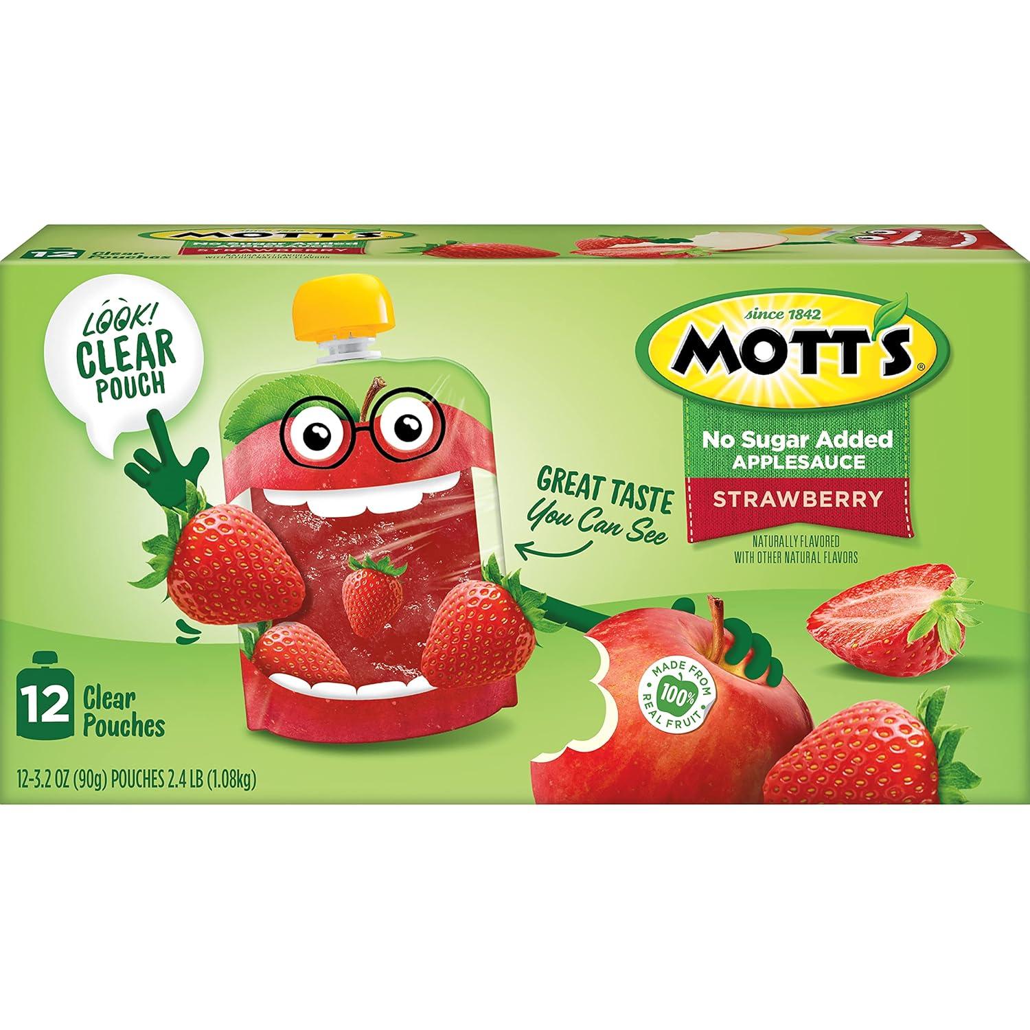 image:imageMotts No Sugar Added Strawberry Applesauce 32 Oz Clear Pouches 48 Count 4 Packs Of 12 Good Source Of Vitamin C No Artificial FlavorsStrawberry