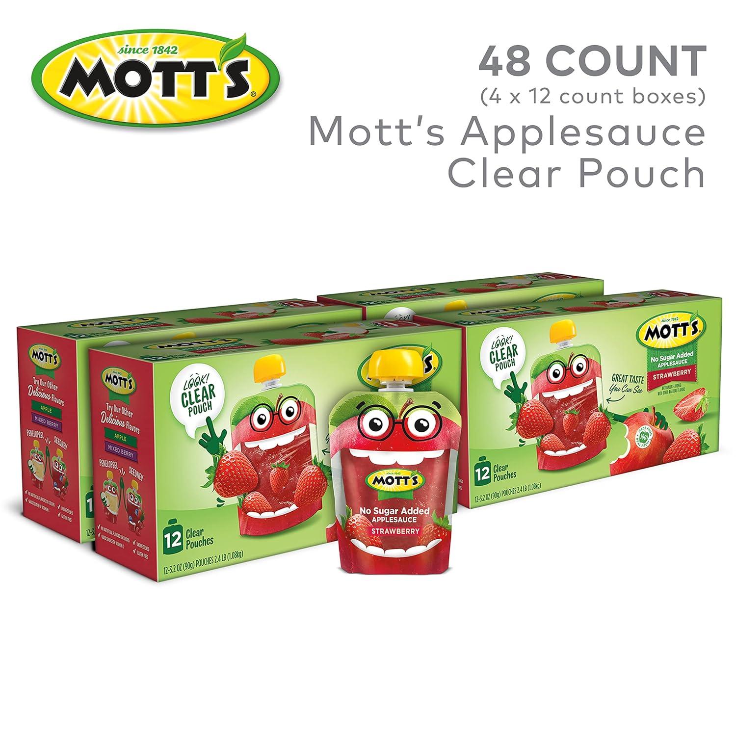 image:imageMotts No Sugar Added Strawberry Applesauce 32 Oz Clear Pouches 48 Count 4 Packs Of 12 Good Source Of Vitamin C No Artificial FlavorsStrawberry