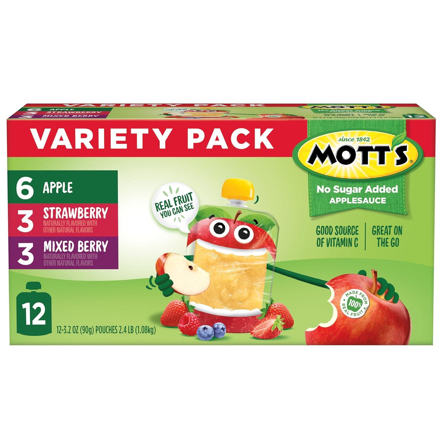 image:imageMotts No Sugar Added Strawberry Applesauce 32 Oz Clear Pouches 48 Count 4 Packs Of 12 Good Source Of Vitamin C No Artificial FlavorsVariety