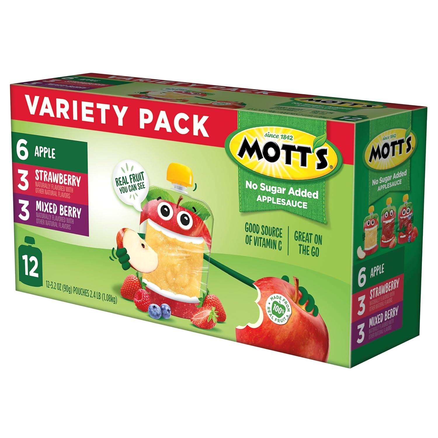 image:imageMotts No Sugar Added Strawberry Applesauce 32 Oz Clear Pouches 48 Count 4 Packs Of 12 Good Source Of Vitamin C No Artificial FlavorsVariety