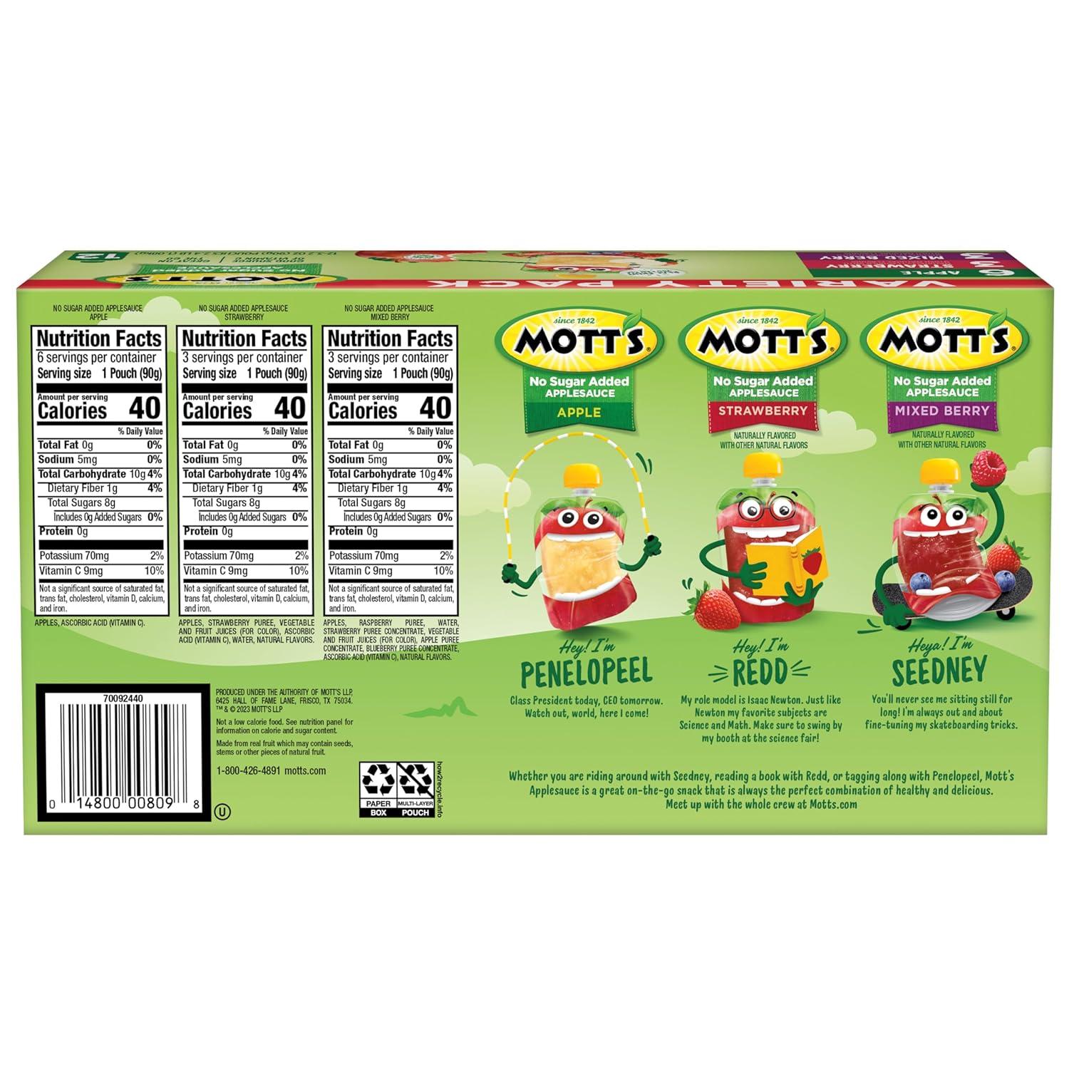 image:imageMotts No Sugar Added Strawberry Applesauce 32 Oz Clear Pouches 48 Count 4 Packs Of 12 Good Source Of Vitamin C No Artificial FlavorsVariety