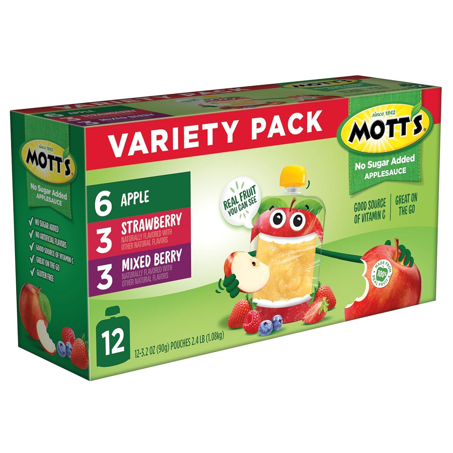 image:imageMotts No Sugar Added Strawberry Applesauce 32 Oz Clear Pouches 48 Count 4 Packs Of 12 Good Source Of Vitamin C No Artificial FlavorsVariety