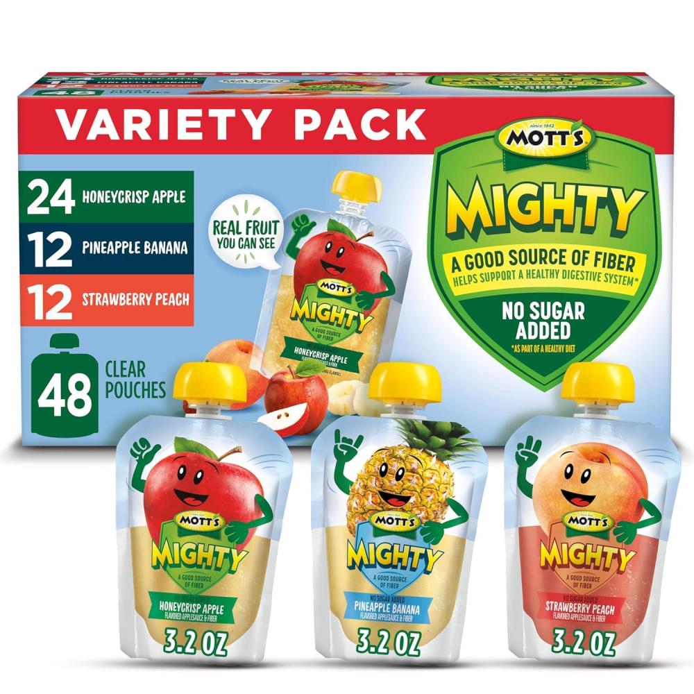 image:imageMotts Mighty Honeycrisp Apple Applesauce 32 Oz Clear Pouches 48 Count 4 Packs of 12 No Sugar Added Good Source Of Fiber Supports A Healthy Digestive System GlutenFree KosherVariety