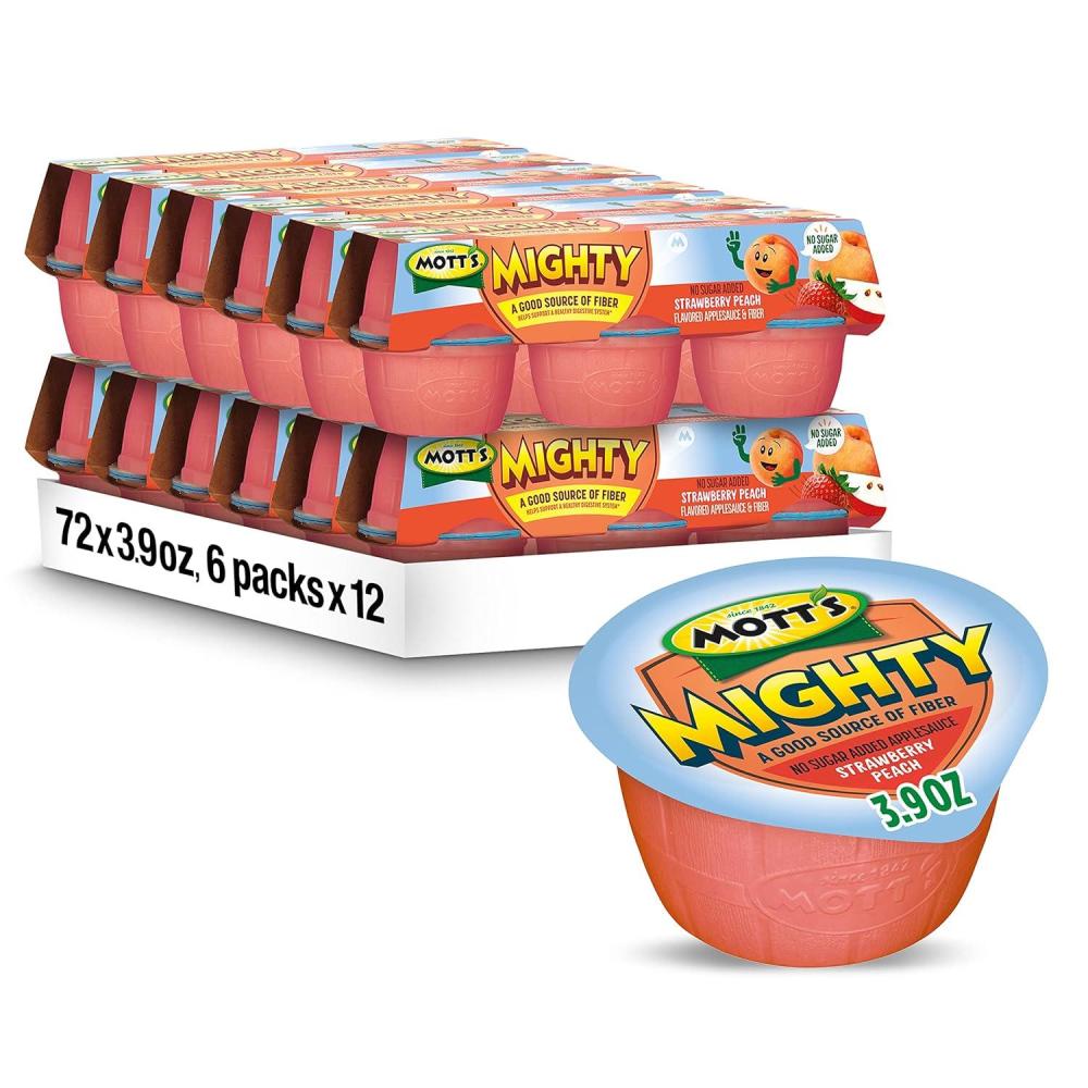 image:imageMotts Mighty Strawberry Peach Applesauce 39 Oz Cups 72 Count 12 Packs Of 6 No Sugar Added Good Source Of Fiber Supports A Healthy Digestive System Glutenfree KosherStrawberry Peach