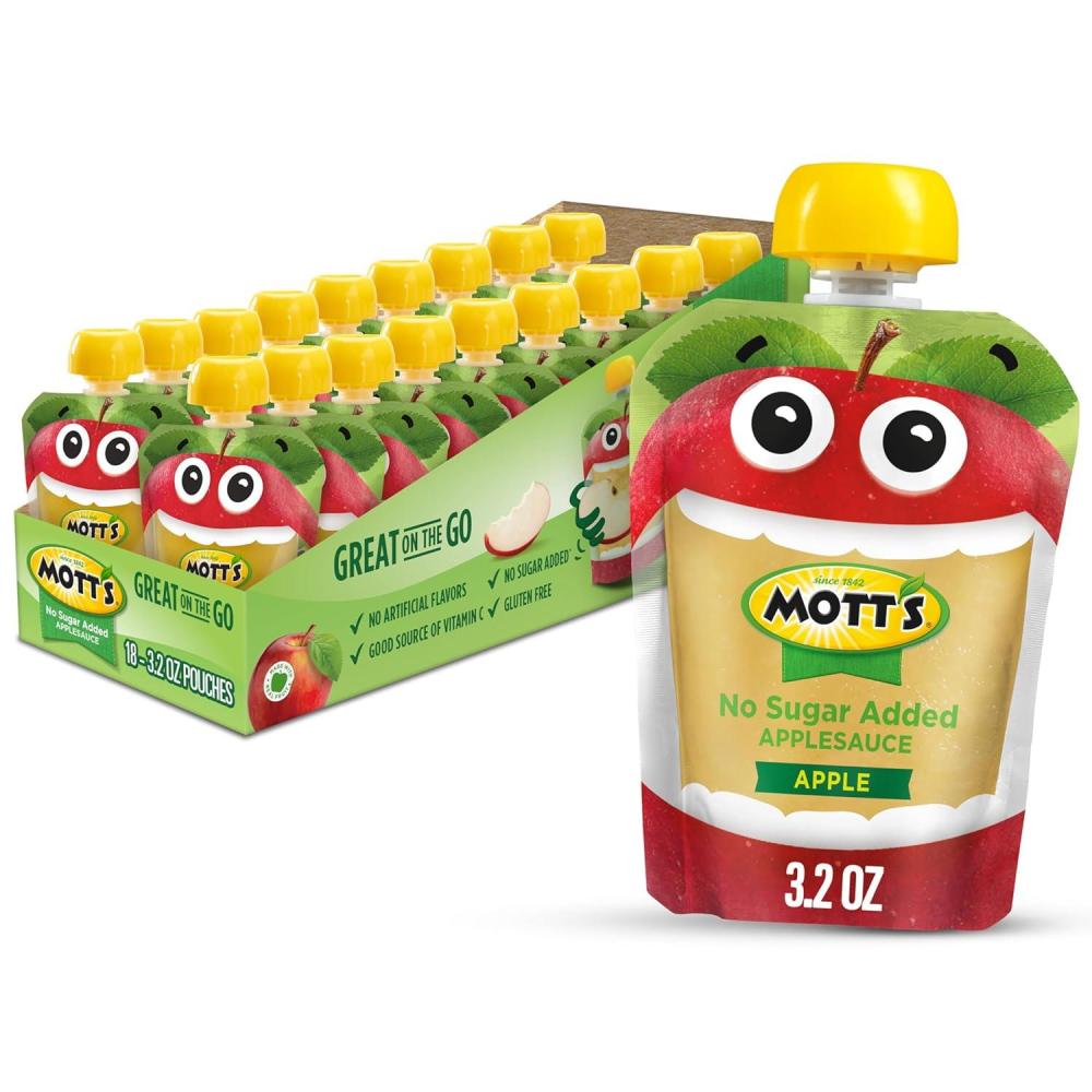 image:imageMotts No Sugar Added Applesauce Variety Pack Cinnamon and Apple Made from Real Fruit No Artificial Flavors 32 Oz Clear Pouches 20 PackNo Sugar Apple