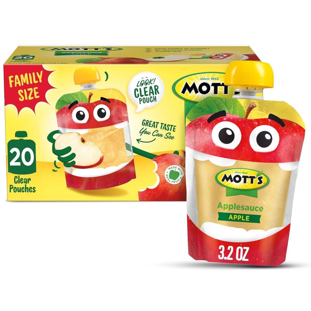 image:imageMotts No Sugar Added Applesauce Variety Pack Cinnamon and Apple Made from Real Fruit No Artificial Flavors 32 Oz Clear Pouches 20 PackOriginal Apple