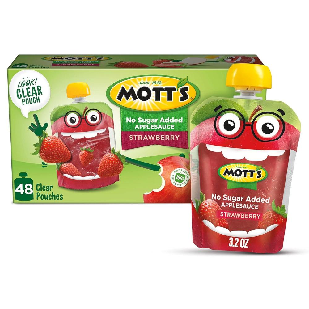 image:imageMotts No Sugar Added Strawberry Applesauce 32 Oz Clear Pouches 48 Count 4 Packs Of 12 Good Source Of Vitamin C No Artificial FlavorsStrawberry