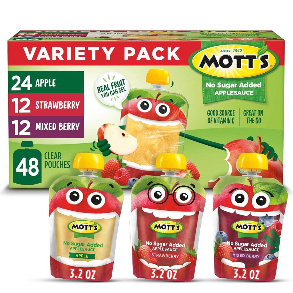 image:imageMotts No Sugar Added Strawberry Applesauce 32 Oz Clear Pouches 48 Count 4 Packs Of 12 Good Source Of Vitamin C No Artificial FlavorsVariety