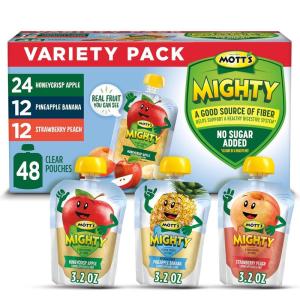 Mott’s Mighty Honeycrisp Apple Applesauce, 3.2 Oz Clear Pouches, 48 Count (4 Packs of 12), No Sugar Added, Good Source Of Fiber, Supports A Healthy Digestive System, Gluten-Free, Kosher(Variety)