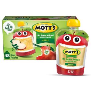 Mott’s No Sugar Added Applesauce, 3.2 Oz Clear Pouches, 48 Count (4 Packs Of 12), Good Source Of Vitamin C, No Artificial Flavors(Apple)
