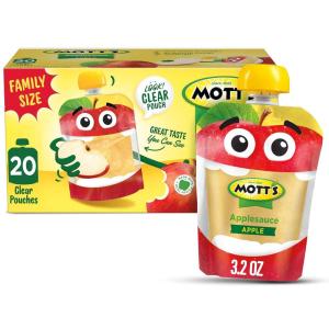Mott’s No Sugar Added Applesauce Variety Pack, Cinnamon and Apple, Made from Real Fruit, No Artificial Flavors, 3.2 Oz Clear Pouches, 20 Pack(Original Apple)