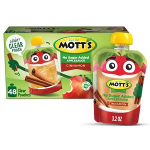 Mott’s No Sugar Added Strawberry Applesauce, 3.2 Oz Clear Pouches, 48 Count (4 Packs Of 12), Good Source Of Vitamin C, No Artificial Flavors(Cinnamon)