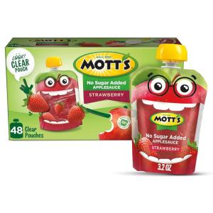 Mott’s No Sugar Added Strawberry Applesauce, 3.2 Oz Clear Pouches, 48 Count (4 Packs Of 12), Good Source Of Vitamin C, No Artificial Flavors(Strawberry)