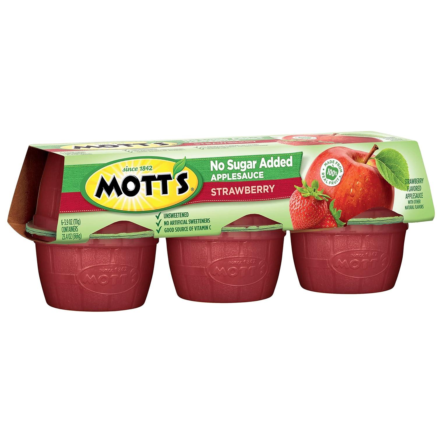 image:imageMotts No Sugar Added Strawberry Applesauce 39 Ounce Cup 6 Count Pack of 12Strawberry