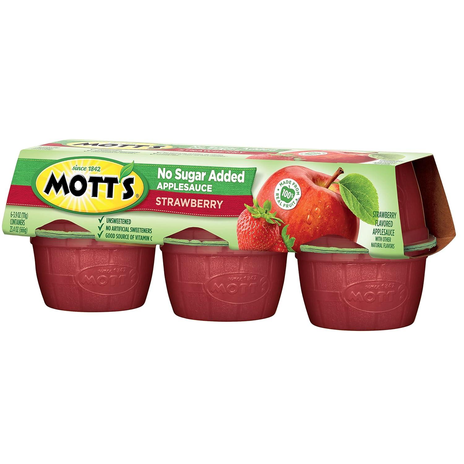 image:imageMotts No Sugar Added Strawberry Applesauce 39 Ounce Cup 6 Count Pack of 12Strawberry