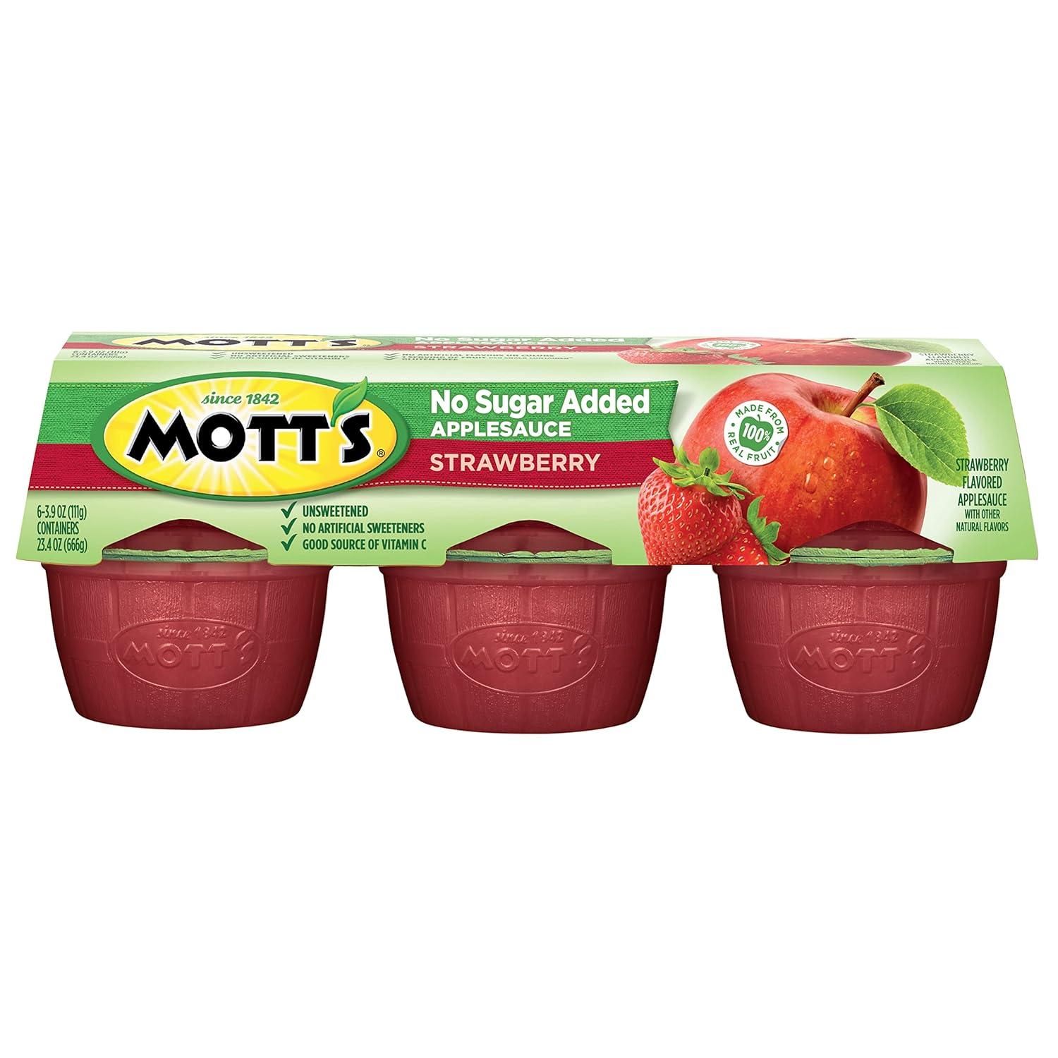image:imageMotts No Sugar Added Strawberry Applesauce 39 Ounce Cup 6 Count Pack of 12Strawberry