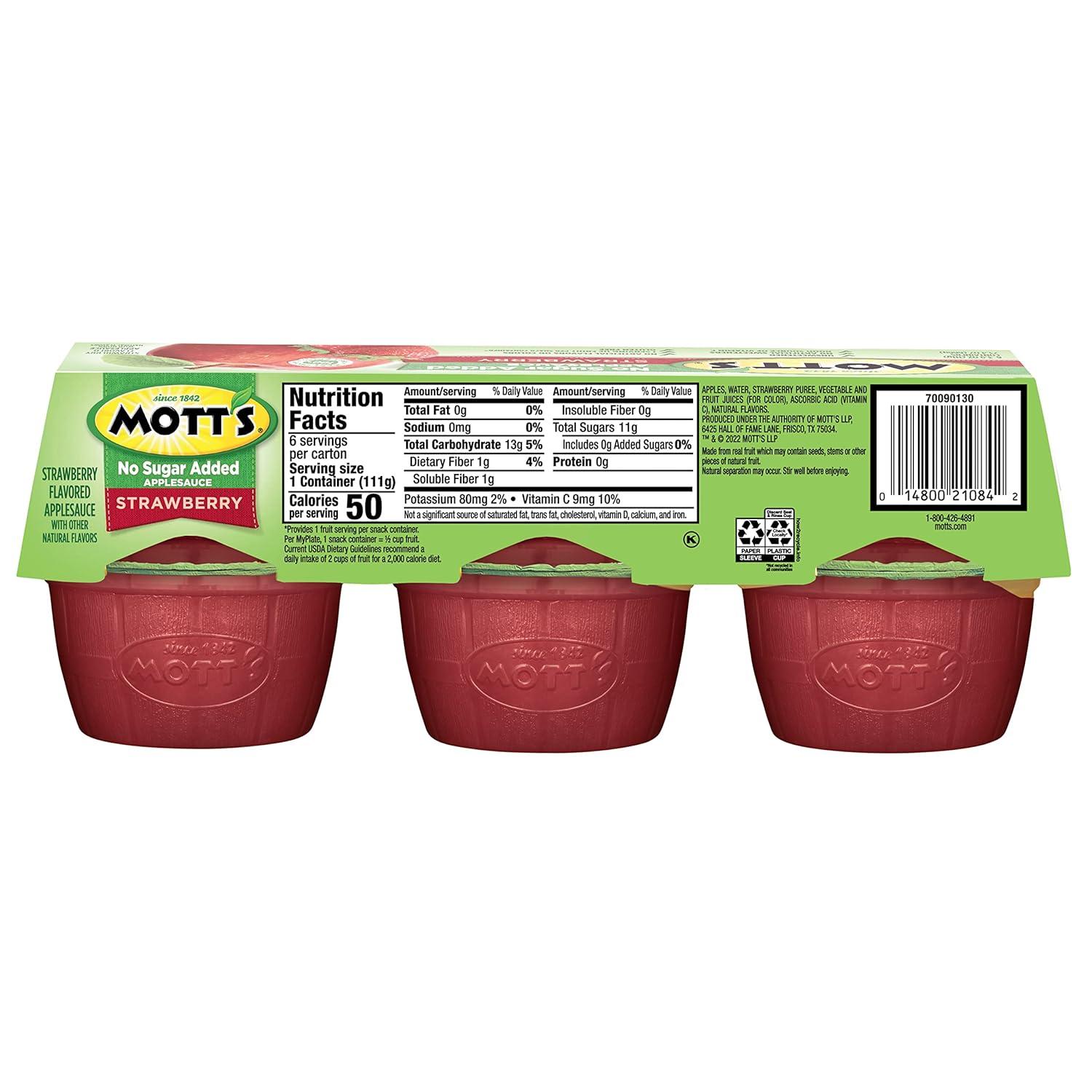 image:imageMotts No Sugar Added Strawberry Applesauce 39 Ounce Cup 6 Count Pack of 12Strawberry