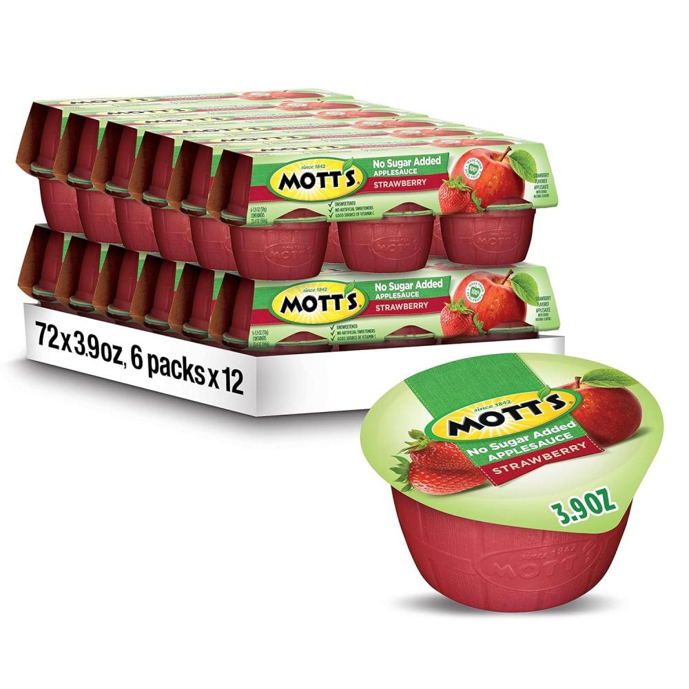 image:imageMotts No Sugar Added Strawberry Applesauce 39 Ounce Cup 6 Count Pack of 12Strawberry
