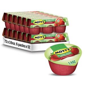 Mott’s No Sugar Added Strawberry Applesauce, 3.9 Ounce Cup, 6 Count (Pack of 12)(Strawberry)